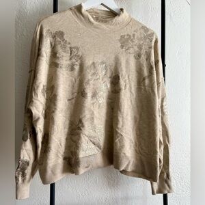 Cupio Beige Floral Turtleneck Sweater